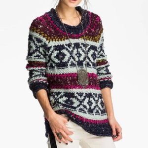 Free People Silver Reed Pull Over Sweater Alpine Fair Aisle Chunky Knit Size XS